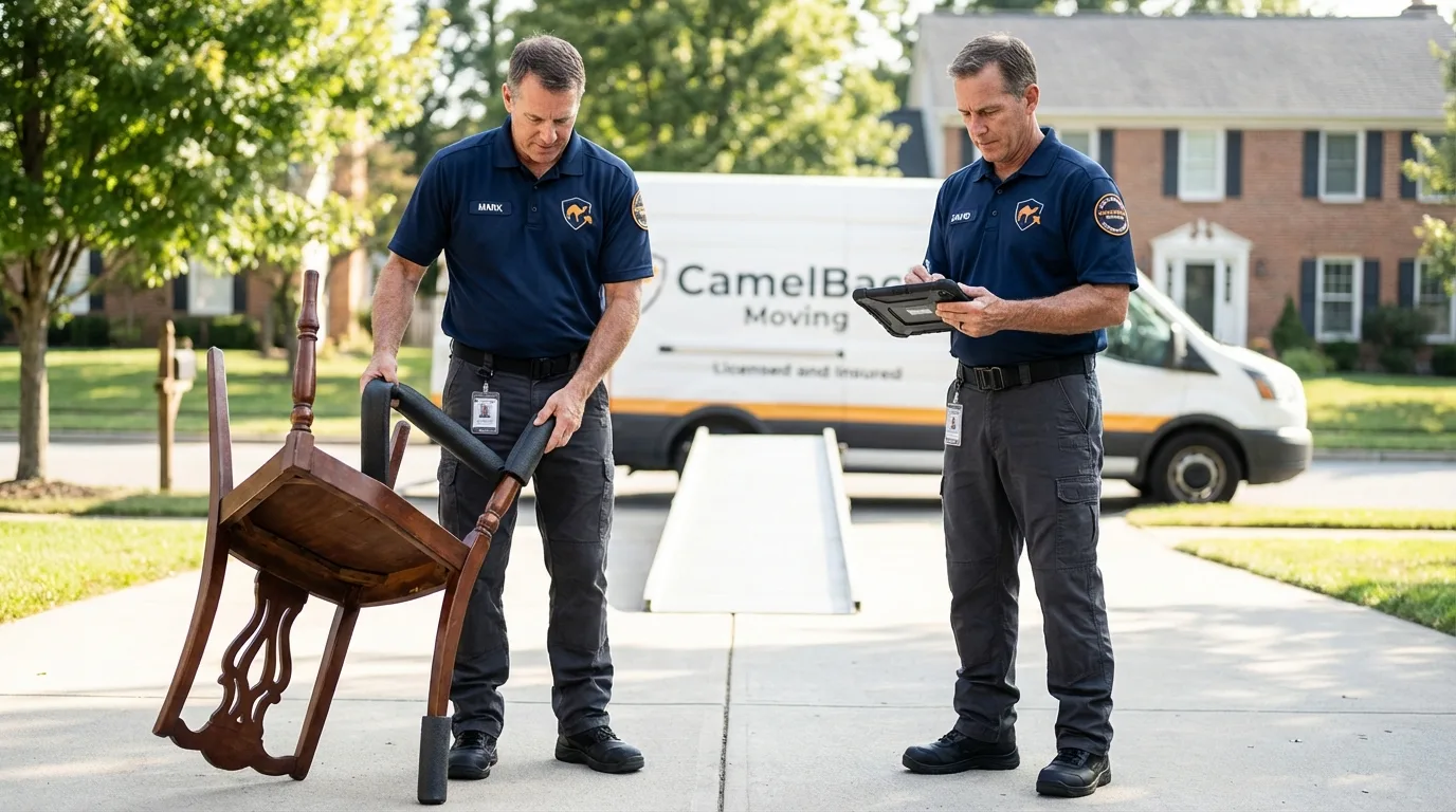 Movers inspecting furniture for damage prevention before loading in Olive Hill, KY