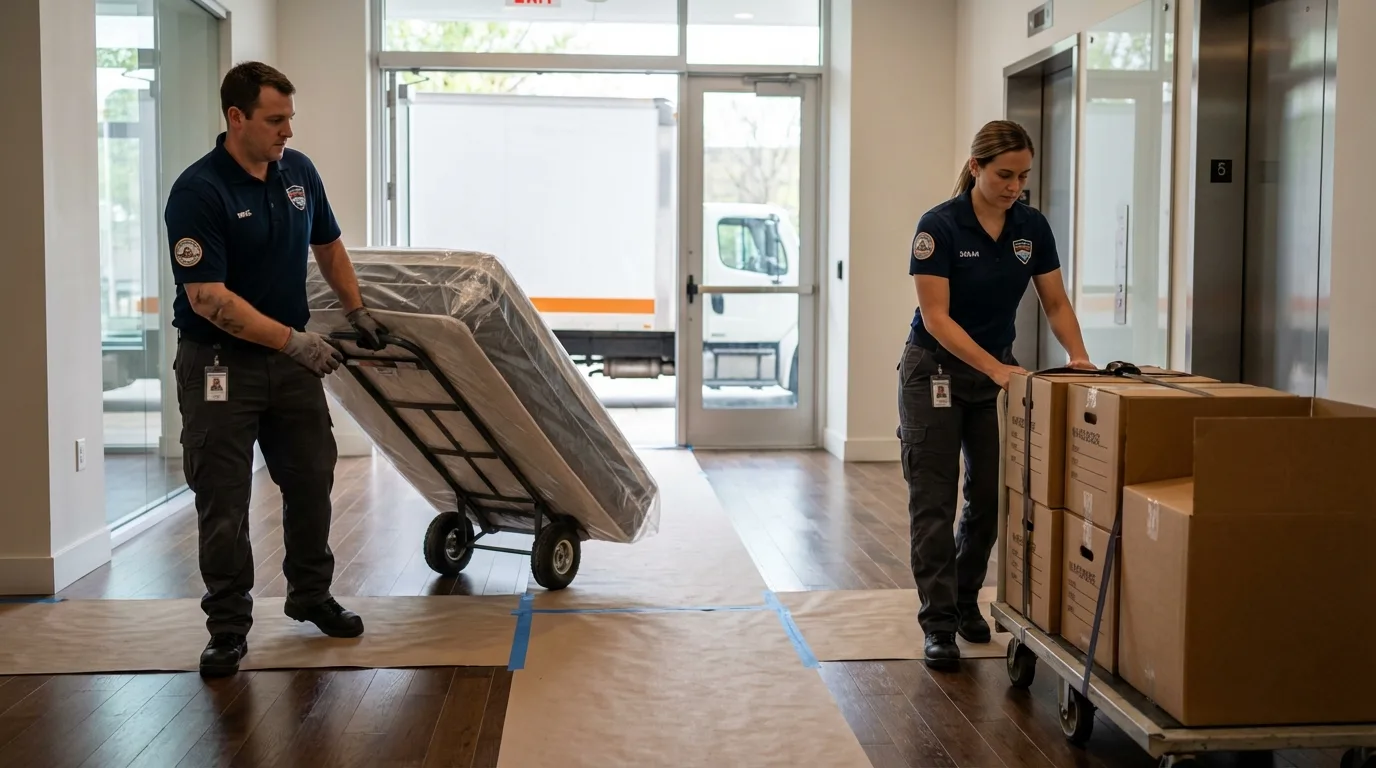 Professional apartment movers loading elevator in Olive Hill, KY